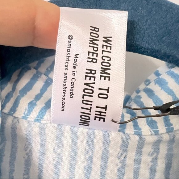 Smash + Tess, Women's Fresh Romper Jumpsuit In Smash Stripe -Blue/White. Size: S - Picture 6 of 15